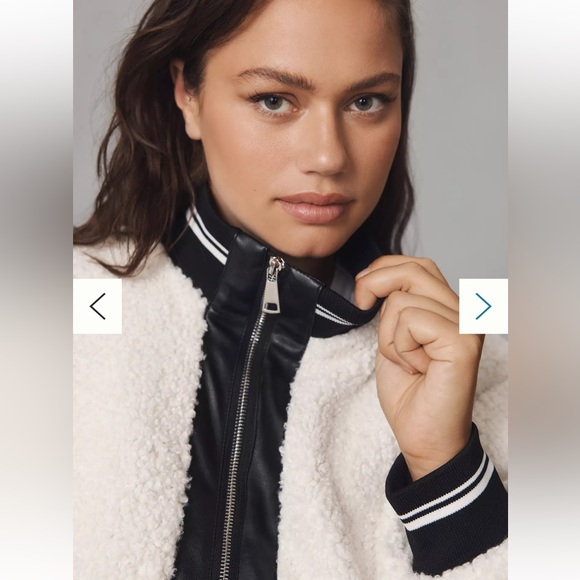 Anthropologie Avec Les Filles Sherpa Fleece Varsity Bomber Jacket NWOT - Picture 4 of 13